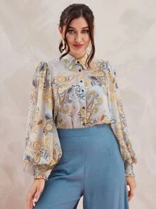 Modelyn Paisley Print Button Front Shirt - Multicolor - View 3