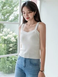 DAZY Top tejido de tirantes unicolor de canalé