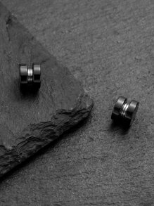 時尚流行男士磁性圓形耳環不銹鋼，適合度假和時尚外觀 - 黑色 - 查看 1