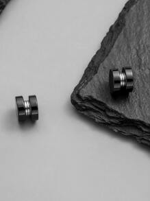 時尚流行男士磁性圓形耳環不銹鋼，適合度假和時尚外觀 - 黑色 - 查看 2