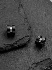 時尚流行男士磁性圓形耳環不銹鋼，適合度假和時尚外觀 - 黑色 - 查看 3