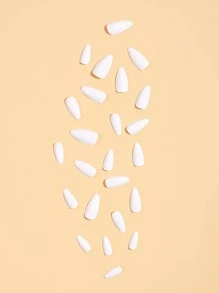 Elevate Your Style With 24pcs Medium Coffin White Plain Glossy Fake Nail & 1pc Nail File & 1sheet Tape - White - View 3