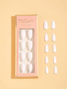 Elevate Your Style With 24pcs Medium Coffin White Plain Glossy Fake Nail & 1pc Nail File & 1sheet Tape - White - View 4