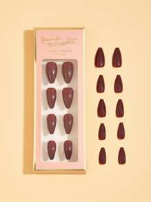 Mejore su aspecto con 24 uñas postizas medianas de color rojo burdeos para uñas, 1 lima de uñas y 1 hoja de uñas adhesivas. Suministros para uñas - Burdeos - Ver 4