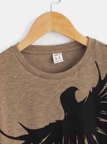 SHEIN Boys Eagle Print Tee - Mocha Brown - View 3