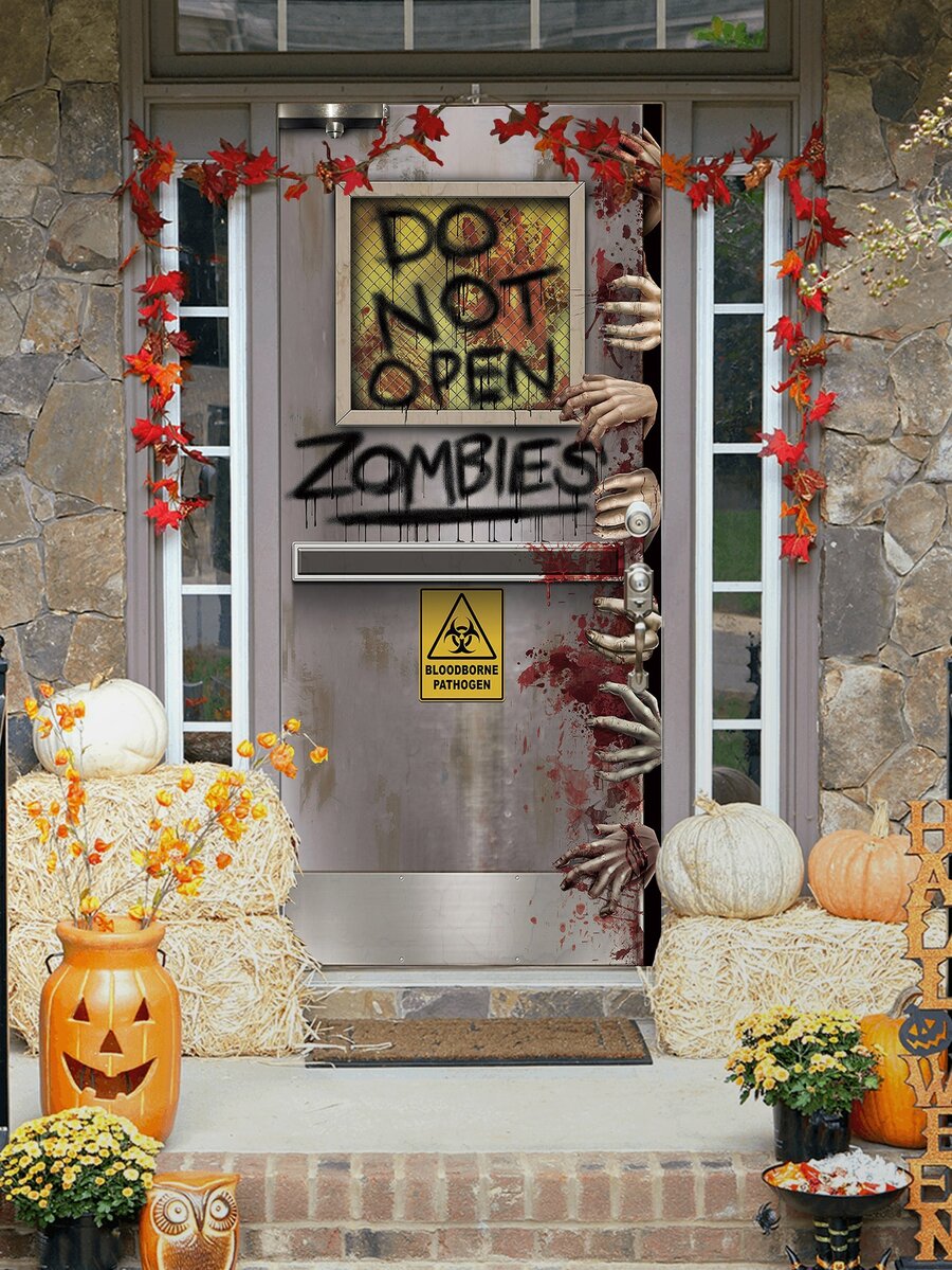 1pc Halloween Slogan Graphic Door Sticker - Multicolor - View 1