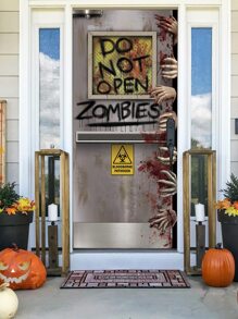 1pc Halloween Slogan Graphic Door Sticker - Multicolor - View 5