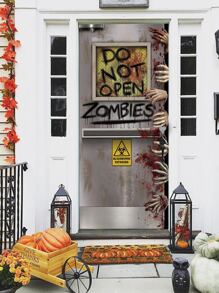 1pc Halloween Slogan Graphic Door Sticker - Multicolor - View 6