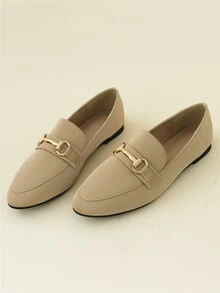 Metal Decor Flat Loafers - Khaki - View 2