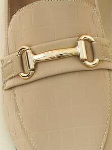 Metal Decor Flat Loafers - Khaki - View 3