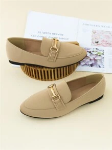 Metal Decor Flat Loafers - Khaki - View 4