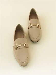 Metal Decor Flat Loafers - Khaki - View 8