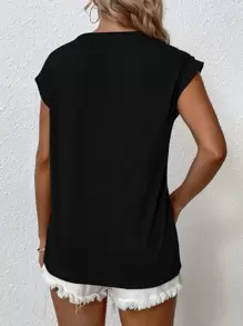 SHEIN LUNE Batwing Sleeve Round Neck Tee - Black - View 2