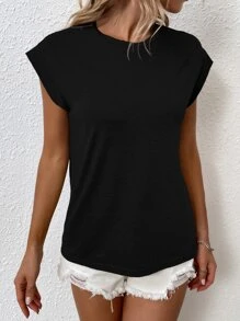 SHEIN LUNE Batwing Sleeve Round Neck Tee - Black - View 3