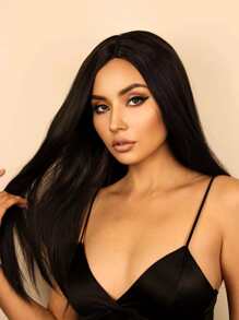 26英寸女性長直合成纖維耐高溫假髮,中分頭部,適用於日常穿著,節日,派對服裝