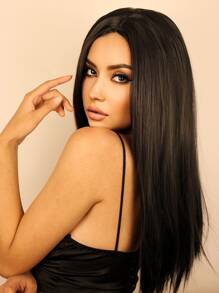 26英寸女性長直合成纖維耐高溫假髮,中分頭部,適用於日常穿著,節日,派對服裝