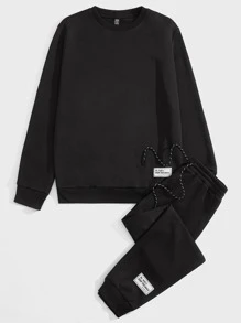 GENTILAND 男士貼布細節套頭衫和運動褲 - 黑色 - 查看 1