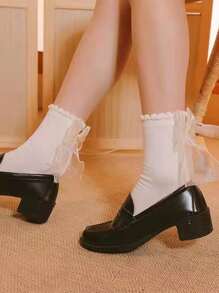 ROMWE Kawaii Contrast Lace Crew Socks - White - View 6