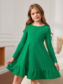 SHEIN Girls Crisscross Back Ruffle Hem Dress Without Belt - Green - View 3