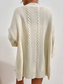 SHEIN Essnce Cable Knit Lantern Sleeve Cardigan - Apricot - View 2