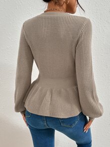 Chiquease Áo len nữ Viên lá sen màu trơn Giải trí - Màu Khaki - Xem 2