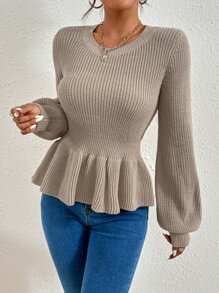 Chiquease Áo len nữ Viên lá sen màu trơn Giải trí - Màu Khaki - Xem 3