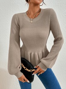 Chiquease Áo len nữ Viên lá sen màu trơn Giải trí - Màu Khaki - Xem 4