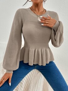 Chiquease Áo len nữ Viên lá sen màu trơn Giải trí - Màu Khaki - Xem 5