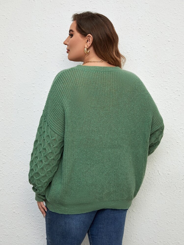 Plus Drop Shoulder Sweater, Winter Knit Pullover Fall Autumn