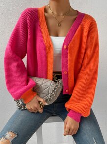 SHEIN Essnce Two Tone Raglan Sleeve Cardigan - Multicolor - View 1