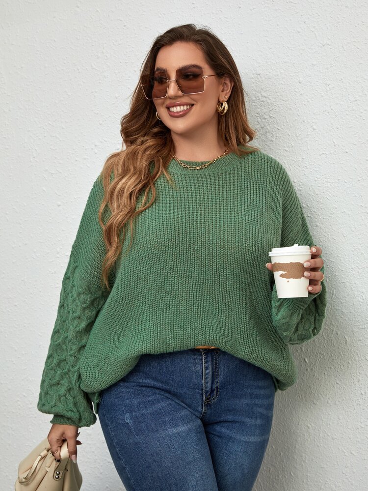 Plus Drop Shoulder Sweater, Winter Knit Pullover Fall Autumn