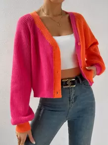 SHEIN Essnce Two Tone Raglan Sleeve Cardigan - Multicolor - View 3