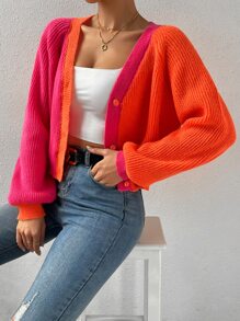 SHEIN Essnce Two Tone Raglan Sleeve Cardigan - Multicolor - View 4