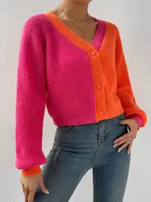 SHEIN Essnce Two Tone Raglan Sleeve Cardigan - Multicolor - View 5