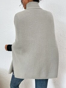 SHEIN Privé Áo len nữ màu trơn Giải trí - Màu Xám nhạt - Xem 2