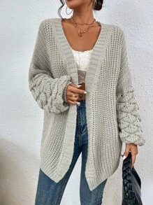 SHEIN Essnce Chunky Knit Drop Shoulder Duster Cardigan - Light Grey - View 4