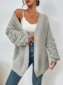SHEIN Essnce Chunky Knit Drop Shoulder Duster Cardigan - Light Grey - View 5