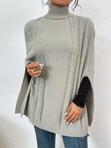 SHEIN Privé Áo len nữ màu trơn Giải trí - Màu Xám nhạt - Xem 5