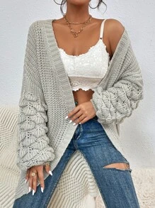 SHEIN Essnce Chunky Knit Drop Shoulder Duster Cardigan - Light Grey - View 6