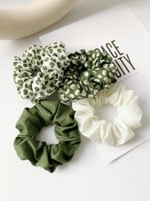 4pcs 12cm/4.72in Green & White Lotus Flower Print Hair Scrunchies, Elegant, Minimalist, Versatile Hair Accessories Suitable For Daily, Casual, Party, Commute, Beach, Ponytail, Bun, Washing Face, Makeup, Outfit Matching ,Hair Ties Makeup Home Gym Woman Accessories Head Accessories - Multicolor - View 2