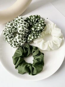 4pcs 12cm/4.72in Green & White Lotus Flower Print Hair Scrunchies, Elegant, Minimalist, Versatile Hair Accessories Suitable For Daily, Casual, Party, Commute, Beach, Ponytail, Bun, Washing Face, Makeup, Outfit Matching ,Hair Ties Makeup Home Gym Woman Accessories Head Accessories - Multicolor - View 3