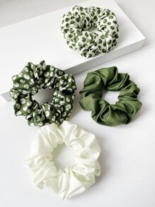 4pcs 12cm/4.72in Green & White Lotus Flower Print Hair Scrunchies, Elegant, Minimalist, Versatile Hair Accessories Suitable For Daily, Casual, Party, Commute, Beach, Ponytail, Bun, Washing Face, Makeup, Outfit Matching ,Hair Ties Makeup Home Gym Woman Accessories Head Accessories - Multicolor - View 4