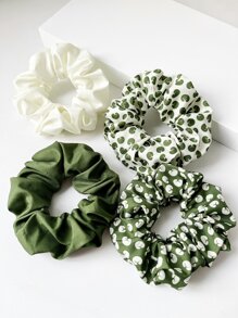 4pcs 12cm/4.72in Green & White Lotus Flower Print Hair Scrunchies, Elegant, Minimalist, Versatile Hair Accessories Suitable For Daily, Casual, Party, Commute, Beach, Ponytail, Bun, Washing Face, Makeup, Outfit Matching ,Hair Ties Makeup Home Gym Woman Accessories Head Accessories - Multicolor - View 6