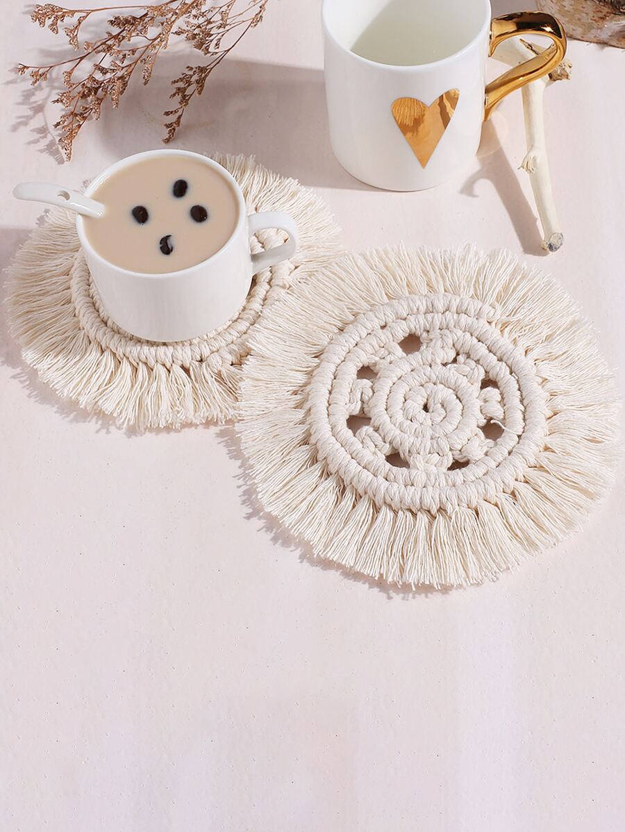 1入組流蘇裝飾杯墊 - 米色 - 查看 1