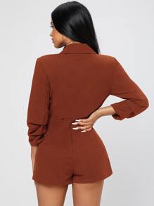 SHEIN PETITE Áo liền quần nữ Nút Xù màu trơn Thanh lịch - Rỉ Nâu - Xem 2