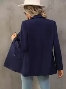 SHEIN Unity Áo khoác  âu phục nữ Nút đôi màu trơn Thanh lịch - Màu xanh hải quân - Xem 2