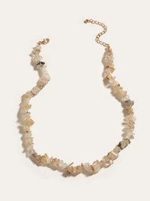 ROMWE Stone Beaded Necklace - Grey - View 2