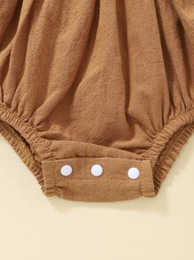 SHEIN Vintaside Kids 寶寶女孩捲邊荷葉邊蝴蝶結肩帶背心連體衣 - 棕色 - 查看 6