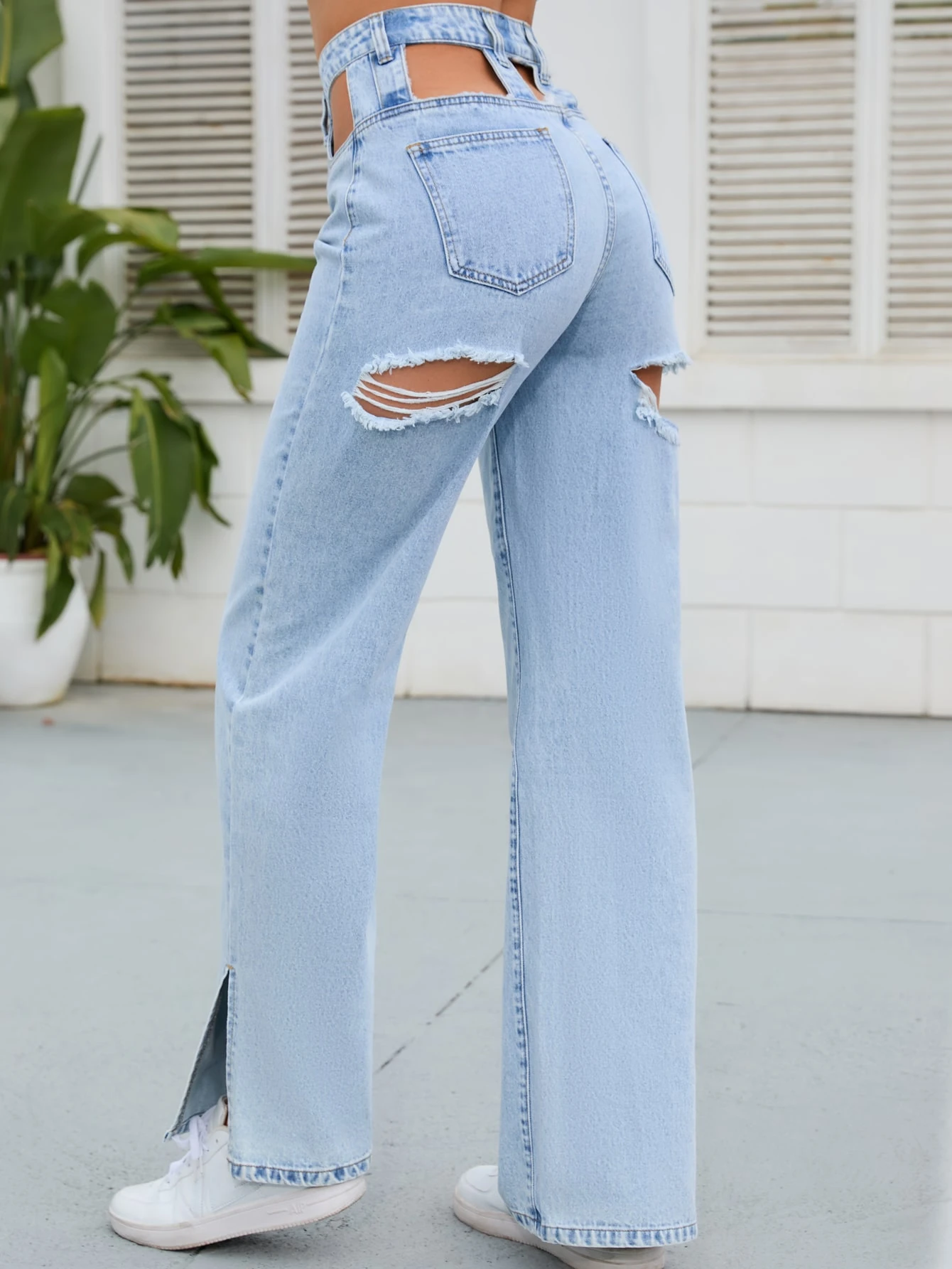Damen Jeans Hohe Taille Mit Farbblock - Weites Bein Retro Glockenhose