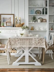 1入組花朵印花鏤空桌布 - 米色 - 查看 1